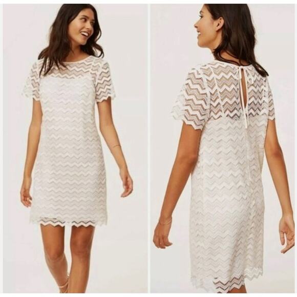 Ann Taylor LOFT NEW Ivory Chevron Lace Short Sleeve Shift Dress Size 4 - Picture 1 of 12